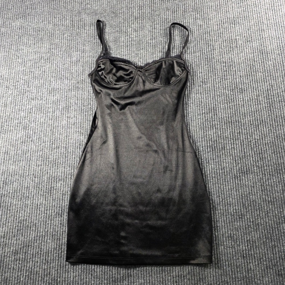 Motel Rocks Black Satin Underwire Lace Trim Mini Dress Small Bodycon Spaghetti‎